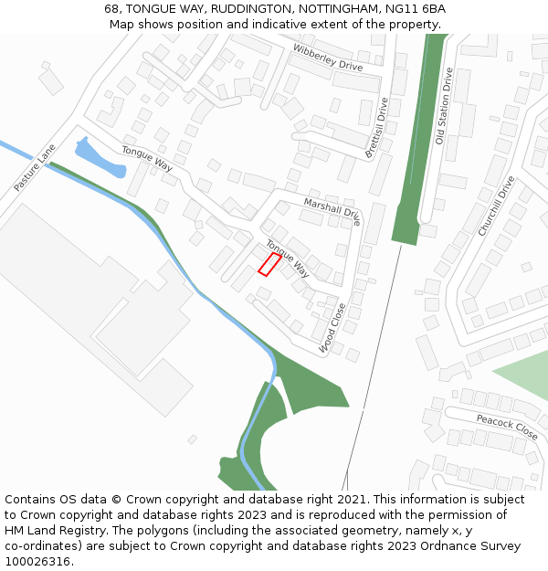 68, TONGUE WAY, RUDDINGTON, NOTTINGHAM, NG11 6BA: Location map and indicative extent of plot