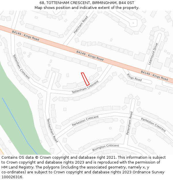 68, TOTTENHAM CRESCENT, BIRMINGHAM, B44 0ST: Location map and indicative extent of plot