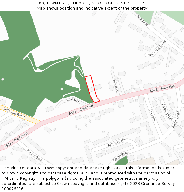 68, TOWN END, CHEADLE, STOKE-ON-TRENT, ST10 1PF: Location map and indicative extent of plot