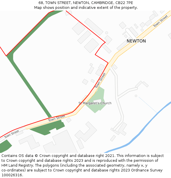 68, TOWN STREET, NEWTON, CAMBRIDGE, CB22 7PE: Location map and indicative extent of plot