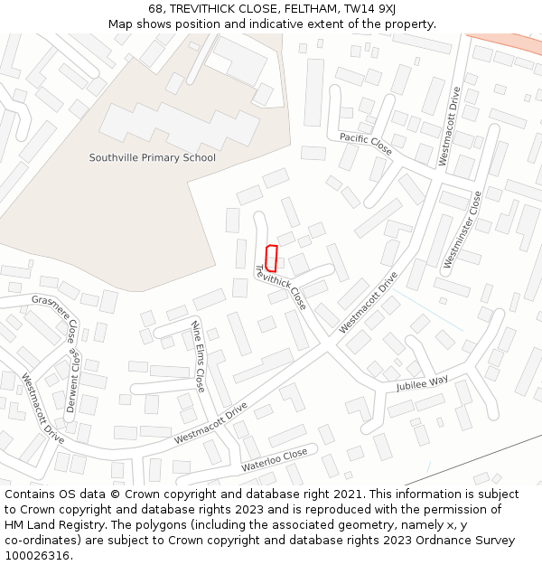 68, TREVITHICK CLOSE, FELTHAM, TW14 9XJ: Location map and indicative extent of plot