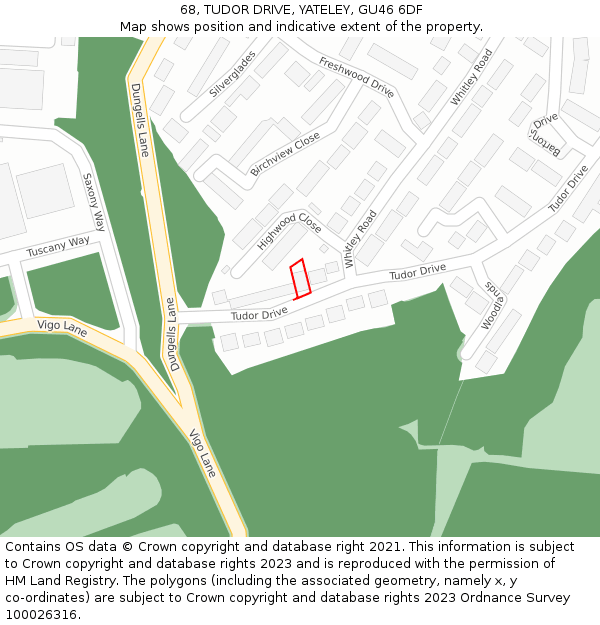 68, TUDOR DRIVE, YATELEY, GU46 6DF: Location map and indicative extent of plot