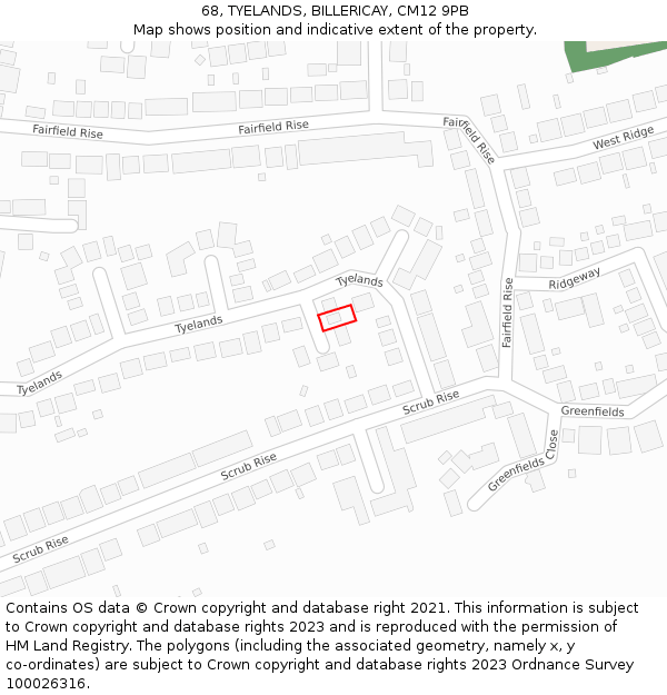 68, TYELANDS, BILLERICAY, CM12 9PB: Location map and indicative extent of plot