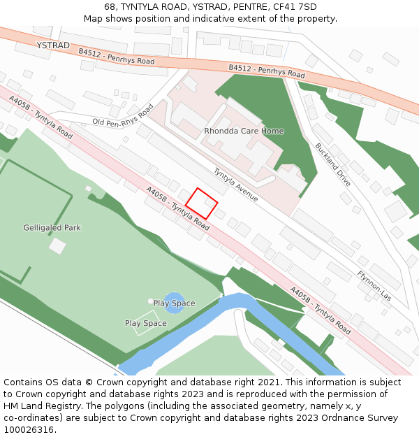 68, TYNTYLA ROAD, YSTRAD, PENTRE, CF41 7SD: Location map and indicative extent of plot