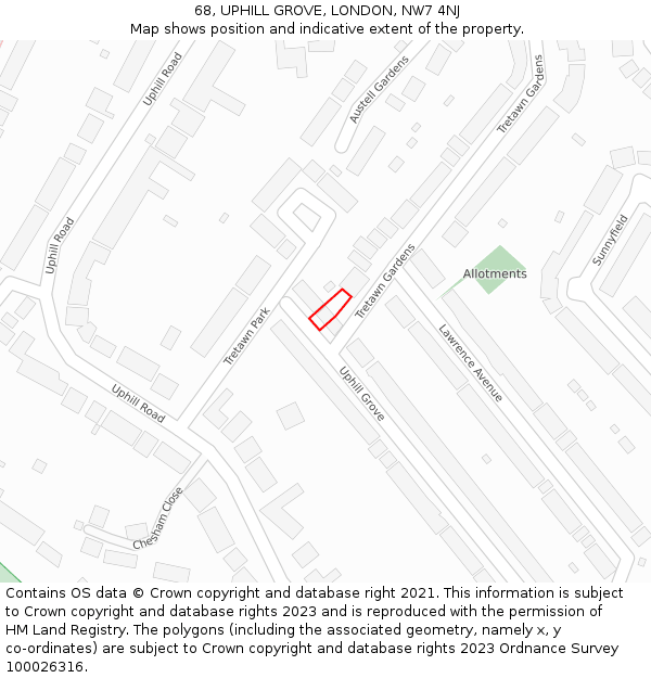 68, UPHILL GROVE, LONDON, NW7 4NJ: Location map and indicative extent of plot