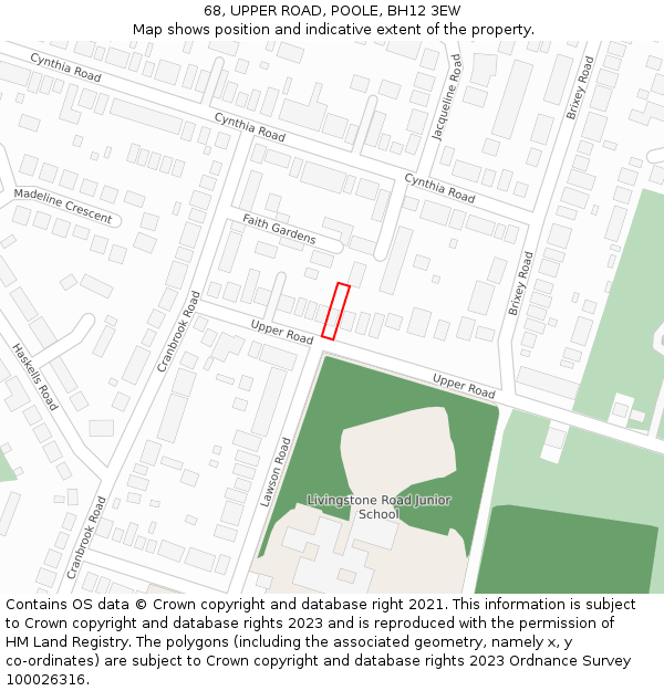 68, UPPER ROAD, POOLE, BH12 3EW: Location map and indicative extent of plot