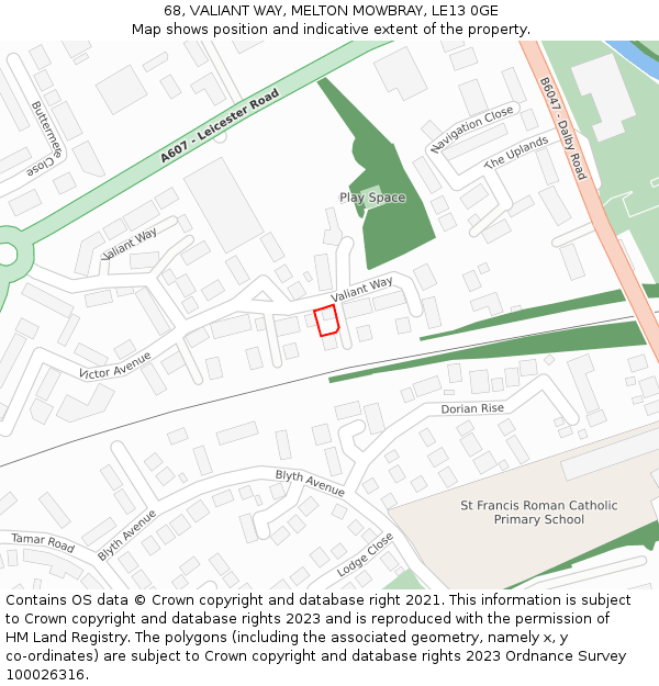 68, VALIANT WAY, MELTON MOWBRAY, LE13 0GE: Location map and indicative extent of plot