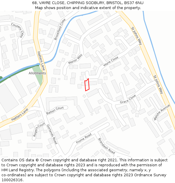 68, VAYRE CLOSE, CHIPPING SODBURY, BRISTOL, BS37 6NU: Location map and indicative extent of plot