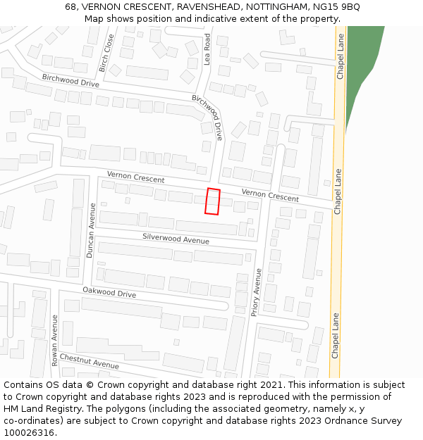 68, VERNON CRESCENT, RAVENSHEAD, NOTTINGHAM, NG15 9BQ: Location map and indicative extent of plot