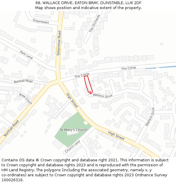 68, WALLACE DRIVE, EATON BRAY, DUNSTABLE, LU6 2DF: Location map and indicative extent of plot
