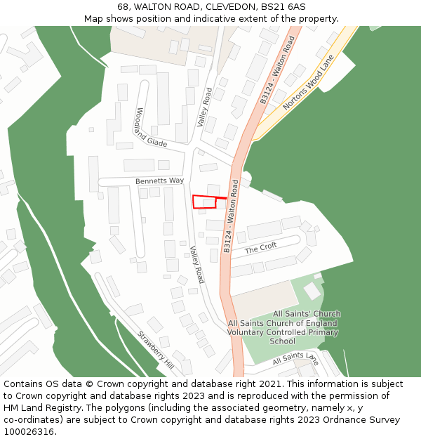 68, WALTON ROAD, CLEVEDON, BS21 6AS: Location map and indicative extent of plot