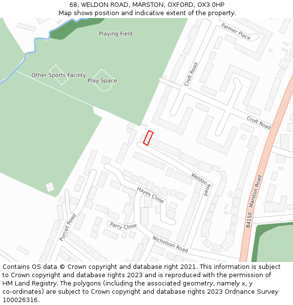 68, WELDON ROAD, MARSTON, OXFORD, OX3 0HP: Location map and indicative extent of plot