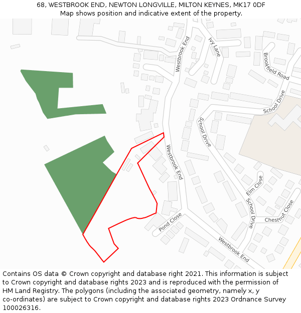 68, WESTBROOK END, NEWTON LONGVILLE, MILTON KEYNES, MK17 0DF: Location map and indicative extent of plot