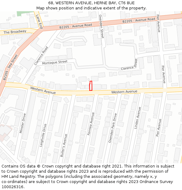 68, WESTERN AVENUE, HERNE BAY, CT6 8UE: Location map and indicative extent of plot