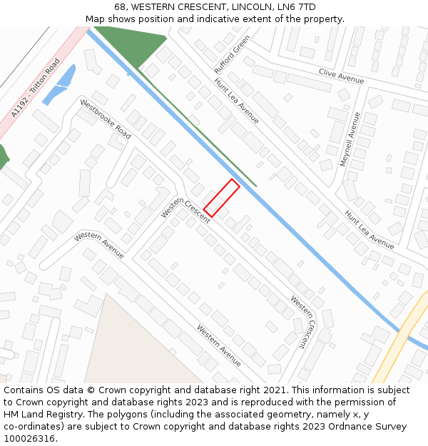 68, WESTERN CRESCENT, LINCOLN, LN6 7TD: Location map and indicative extent of plot