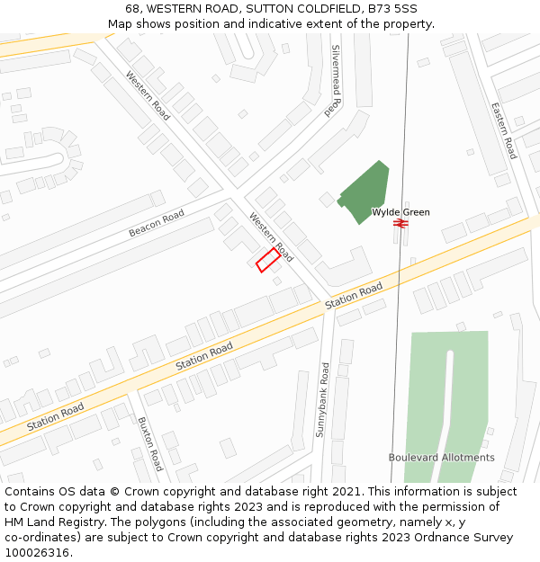 68, WESTERN ROAD, SUTTON COLDFIELD, B73 5SS: Location map and indicative extent of plot