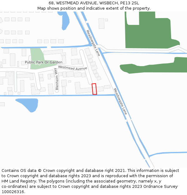 68, WESTMEAD AVENUE, WISBECH, PE13 2SL: Location map and indicative extent of plot
