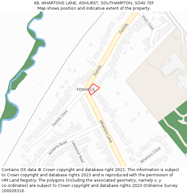 68, WHARTONS LANE, ASHURST, SOUTHAMPTON, SO40 7EF: Location map and indicative extent of plot