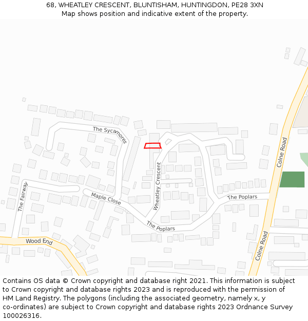 68, WHEATLEY CRESCENT, BLUNTISHAM, HUNTINGDON, PE28 3XN: Location map and indicative extent of plot