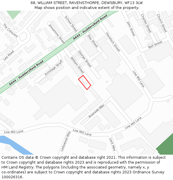 68, WILLIAM STREET, RAVENSTHORPE, DEWSBURY, WF13 3LW: Location map and indicative extent of plot