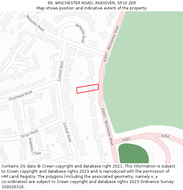 68, WINCHESTER ROAD, ANDOVER, SP10 2ER: Location map and indicative extent of plot