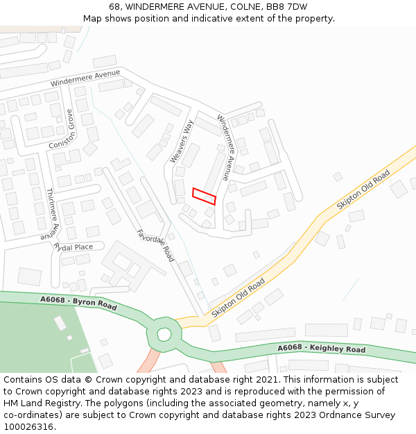 68, WINDERMERE AVENUE, COLNE, BB8 7DW: Location map and indicative extent of plot