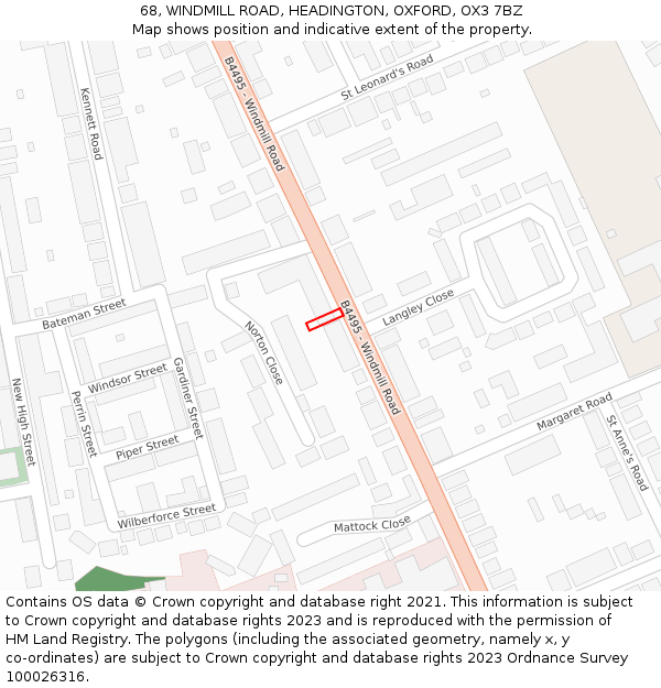 68, WINDMILL ROAD, HEADINGTON, OXFORD, OX3 7BZ: Location map and indicative extent of plot