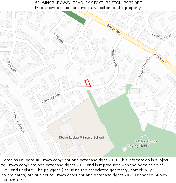 68, WINSBURY WAY, BRADLEY STOKE, BRISTOL, BS32 9BE: Location map and indicative extent of plot