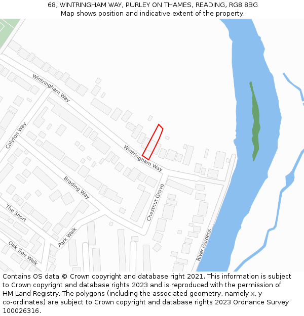 68, WINTRINGHAM WAY, PURLEY ON THAMES, READING, RG8 8BG: Location map and indicative extent of plot