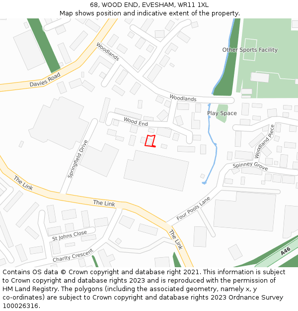68, WOOD END, EVESHAM, WR11 1XL: Location map and indicative extent of plot