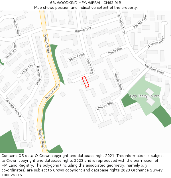 68, WOODKIND HEY, WIRRAL, CH63 9LR: Location map and indicative extent of plot