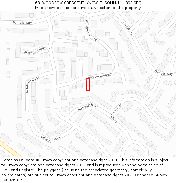 68, WOODROW CRESCENT, KNOWLE, SOLIHULL, B93 9EQ: Location map and indicative extent of plot