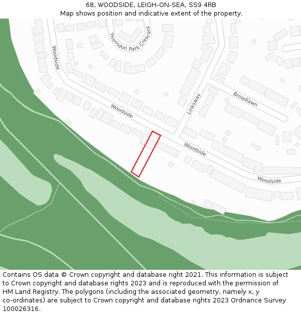 68, WOODSIDE, LEIGH-ON-SEA, SS9 4RB: Location map and indicative extent of plot