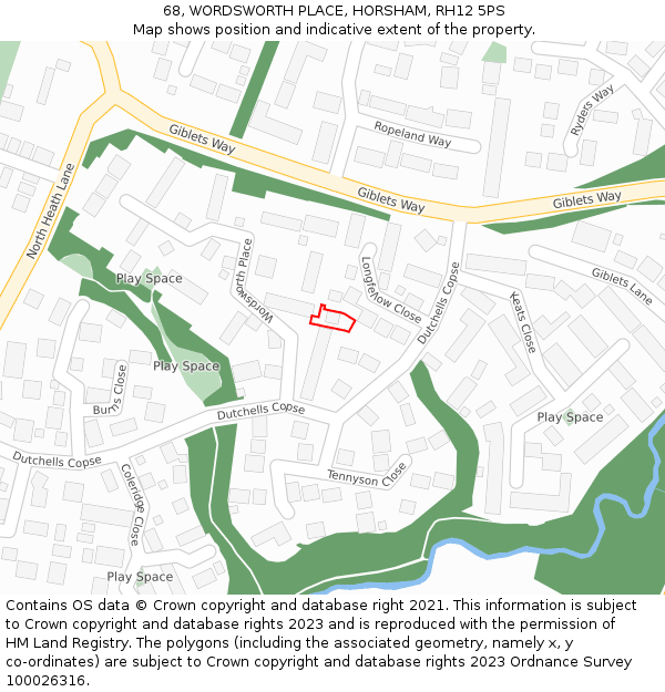 68, WORDSWORTH PLACE, HORSHAM, RH12 5PS: Location map and indicative extent of plot