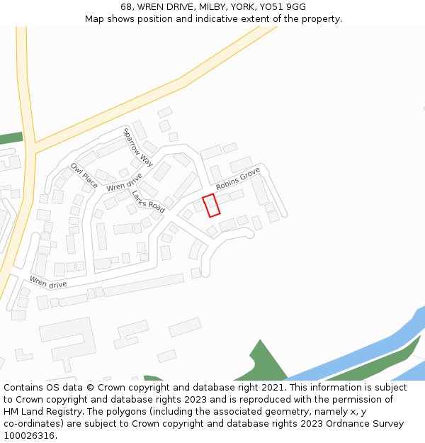 68, WREN DRIVE, MILBY, YORK, YO51 9GG: Location map and indicative extent of plot