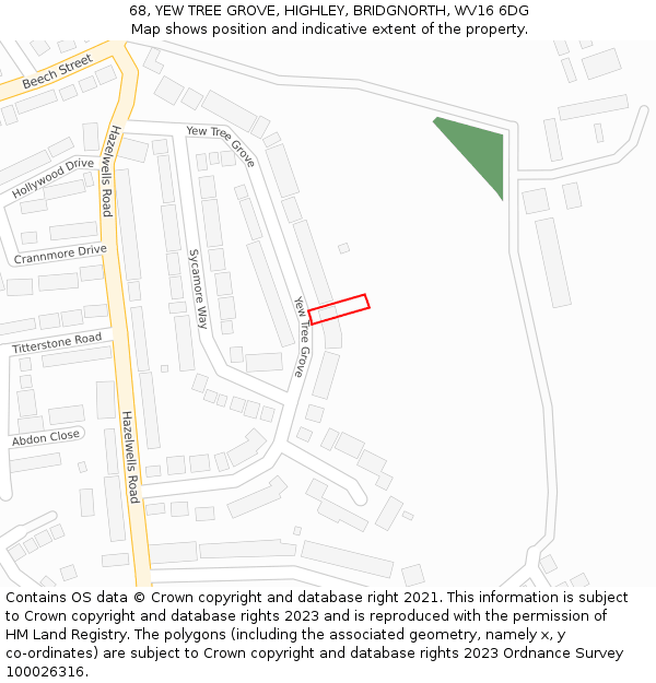 68, YEW TREE GROVE, HIGHLEY, BRIDGNORTH, WV16 6DG: Location map and indicative extent of plot