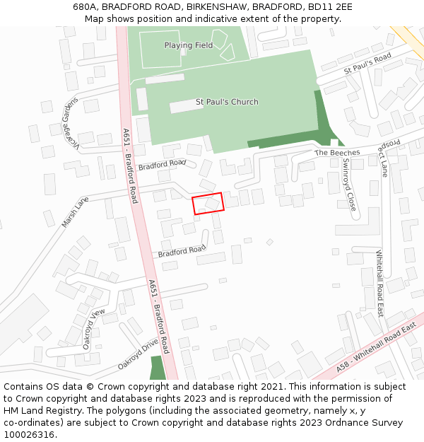 680A, BRADFORD ROAD, BIRKENSHAW, BRADFORD, BD11 2EE: Location map and indicative extent of plot