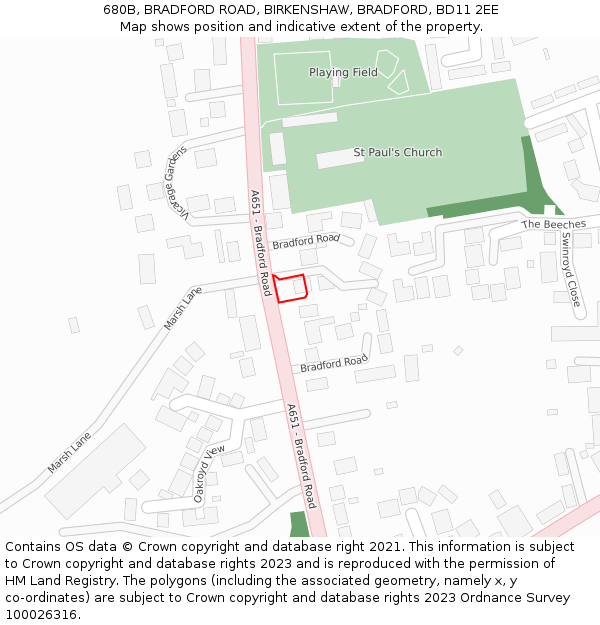 680B, BRADFORD ROAD, BIRKENSHAW, BRADFORD, BD11 2EE: Location map and indicative extent of plot