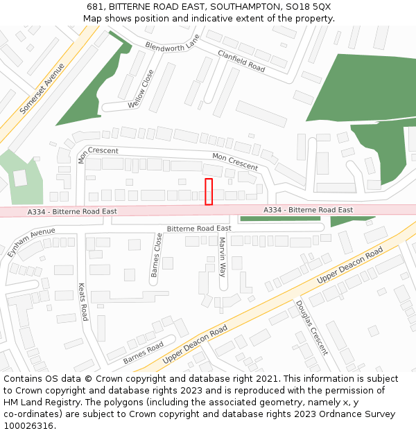 681, BITTERNE ROAD EAST, SOUTHAMPTON, SO18 5QX: Location map and indicative extent of plot