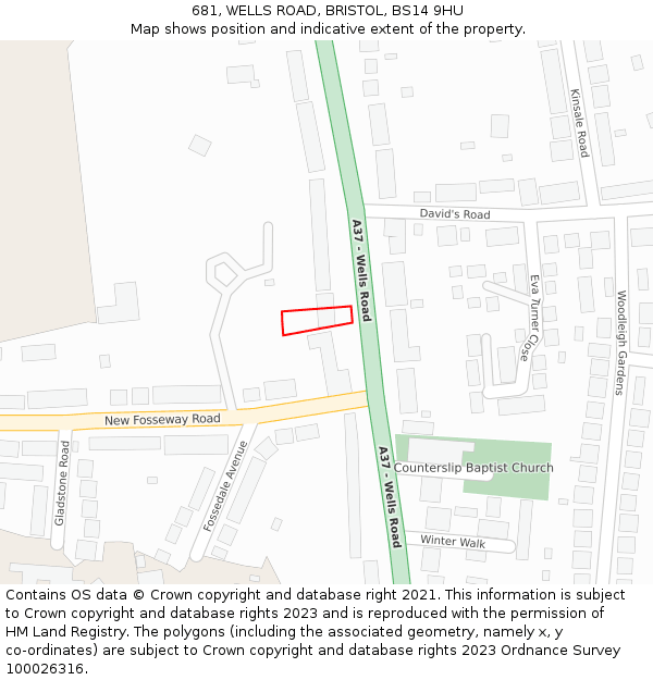 681, WELLS ROAD, BRISTOL, BS14 9HU: Location map and indicative extent of plot