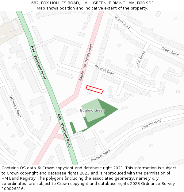 682, FOX HOLLIES ROAD, HALL GREEN, BIRMINGHAM, B28 9DF: Location map and indicative extent of plot