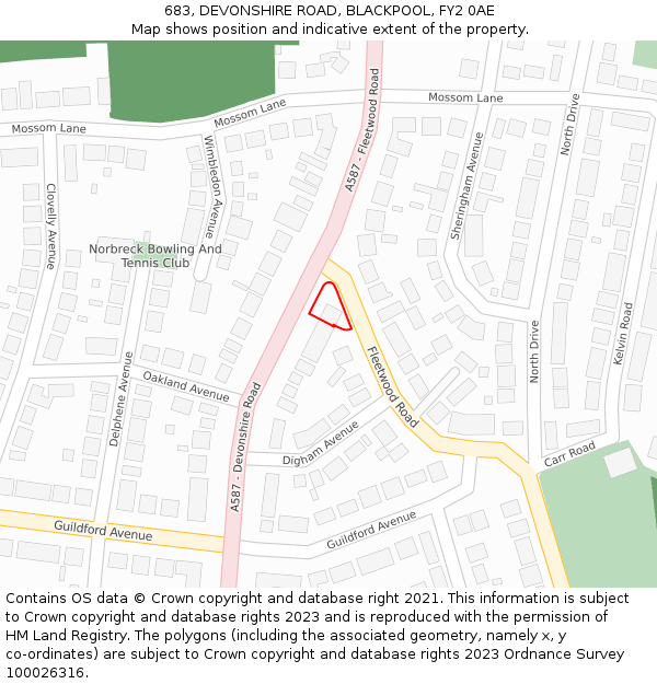 683, DEVONSHIRE ROAD, BLACKPOOL, FY2 0AE: Location map and indicative extent of plot