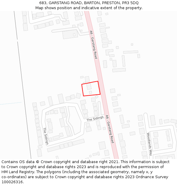 683, GARSTANG ROAD, BARTON, PRESTON, PR3 5DQ: Location map and indicative extent of plot