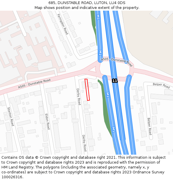 685, DUNSTABLE ROAD, LUTON, LU4 0DS: Location map and indicative extent of plot