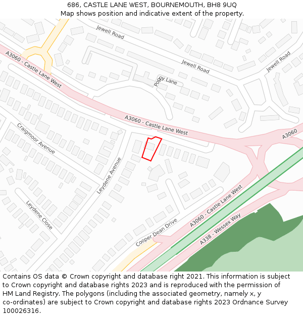 686, CASTLE LANE WEST, BOURNEMOUTH, BH8 9UQ: Location map and indicative extent of plot