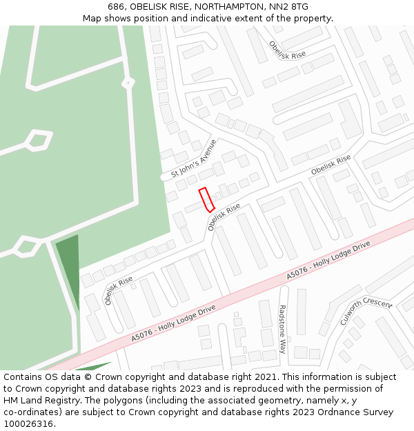 686, OBELISK RISE, NORTHAMPTON, NN2 8TG: Location map and indicative extent of plot