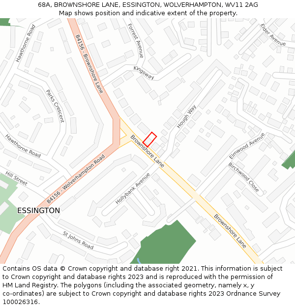 68A, BROWNSHORE LANE, ESSINGTON, WOLVERHAMPTON, WV11 2AG: Location map and indicative extent of plot