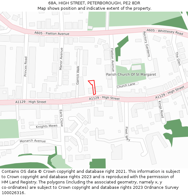 68A, HIGH STREET, PETERBOROUGH, PE2 8DR: Location map and indicative extent of plot