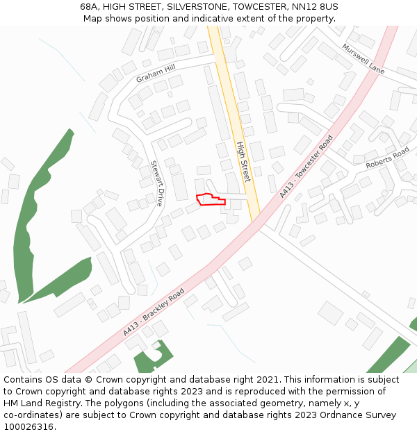 68A, HIGH STREET, SILVERSTONE, TOWCESTER, NN12 8US: Location map and indicative extent of plot