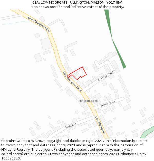 68A, LOW MOORGATE, RILLINGTON, MALTON, YO17 8JW: Location map and indicative extent of plot